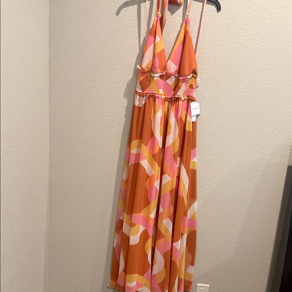 Vibrant Orange and Pink Maxi Dress